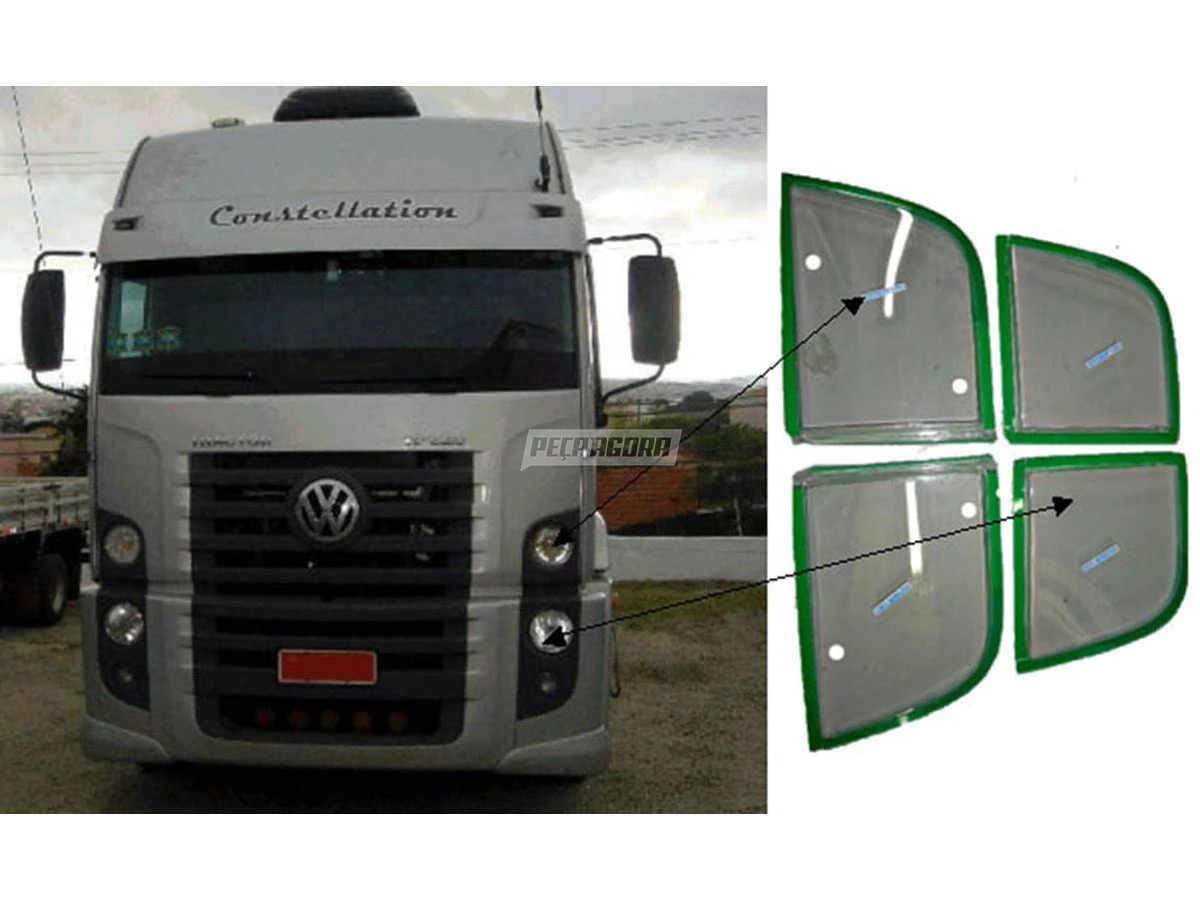 KIT PROTETOR FAROL ACRILICO ADESIVO VW CONSTELLATION TRUCK 04 PECAS (2377/2)