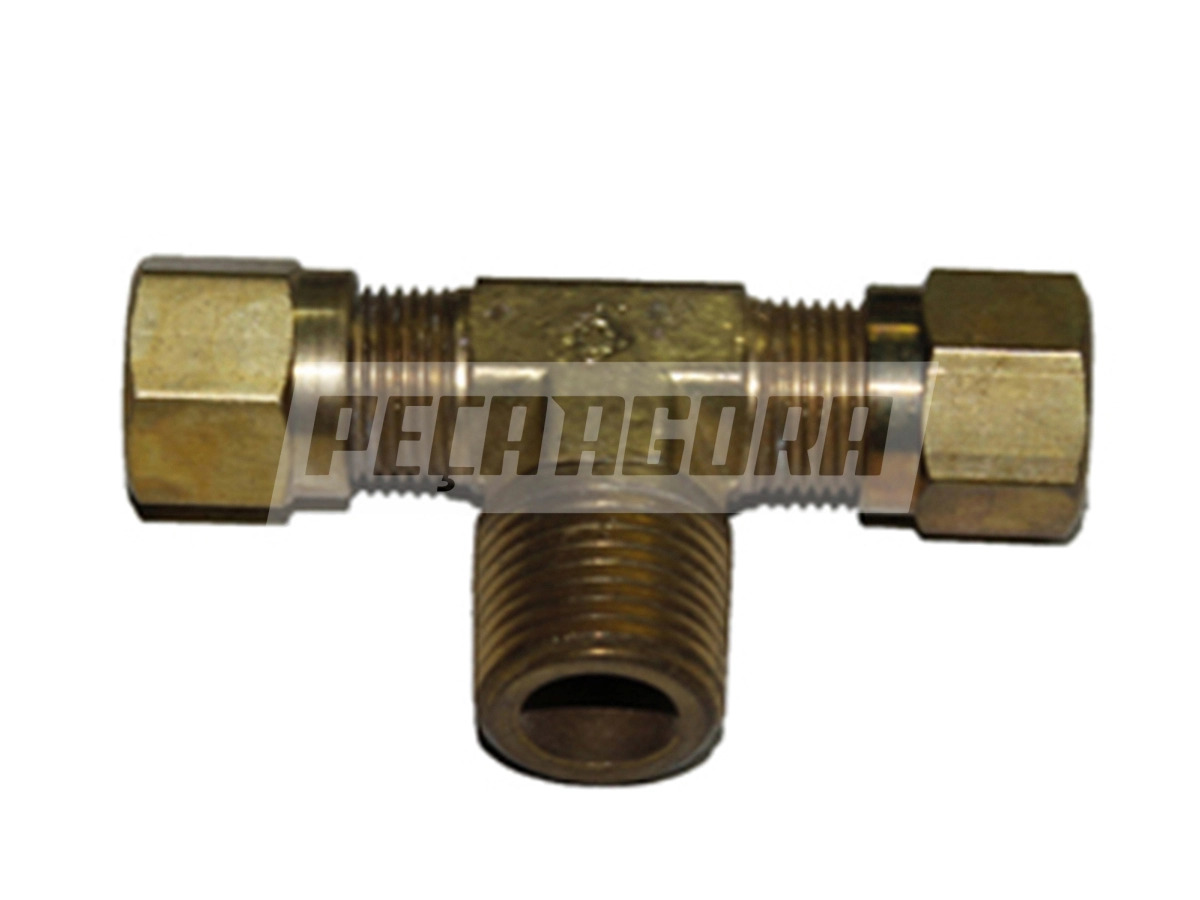 CONEXAO TEE CENTRAL 3/8 NPT X 3/8 TUBO PORCA E ANILHA . (0176)