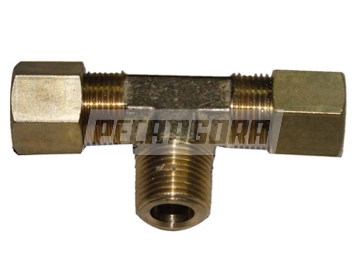 CONEXAO TEE CENTRAL 3/8 NPT X 1/2 TUBO PORCA E ANILHA . (0180,)